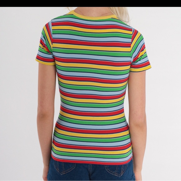 70s Rainbow Ringer polyester tee- XS - Picture 4 of 7